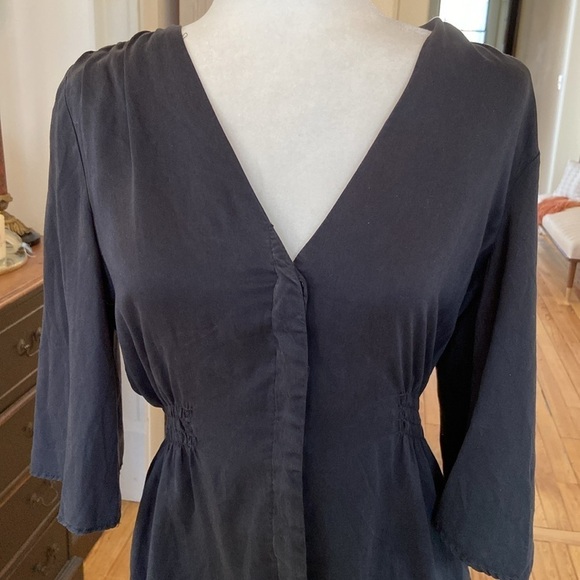 Zara Fillsens Women Dress Small Off Black Soft Elastic Waist V-Neck - Picture 2 of 7